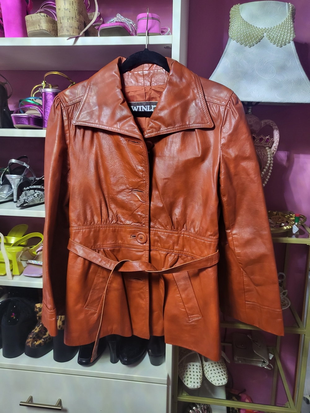 Vintage Women’s Burnt Orange Leather Belted Jacket